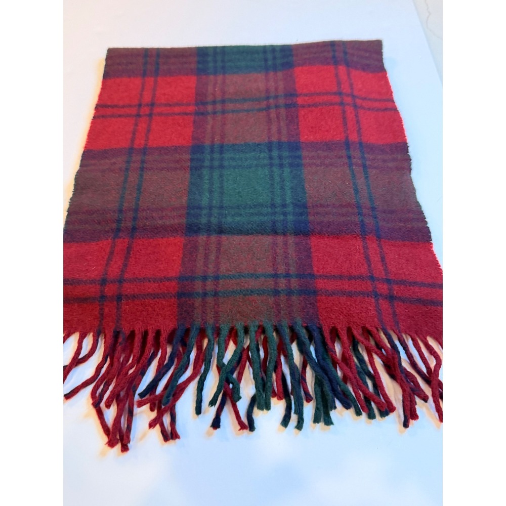 Britches Great Outdoors Lambswool Scarf Red Green Plaid Made in Italy Fringe